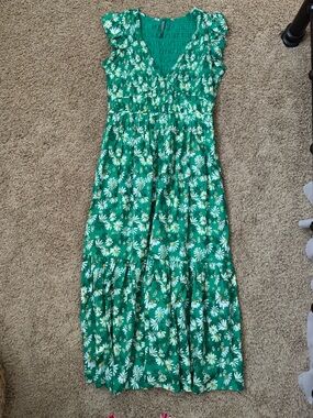 Anthropologie Green Floral “The Peregrine” Midi Dress